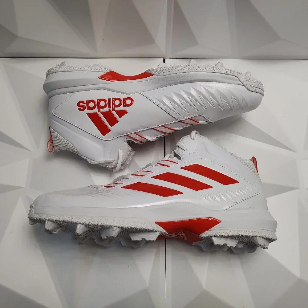 Adidas Mens Football Cleats 18 White Orange Shoe Lacrosse Nasty Mid Top - Picture 2 of 13